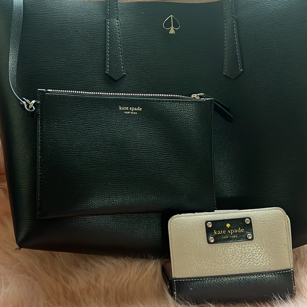 GENUINE Kate Spade Molly Tote Large Bag Black Leather Handbag Coin Purse